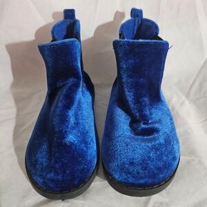 Kids Blue Velvet Chelsea Boots Sparkle Side Panel Pull Tab Size 7 Toddler Little